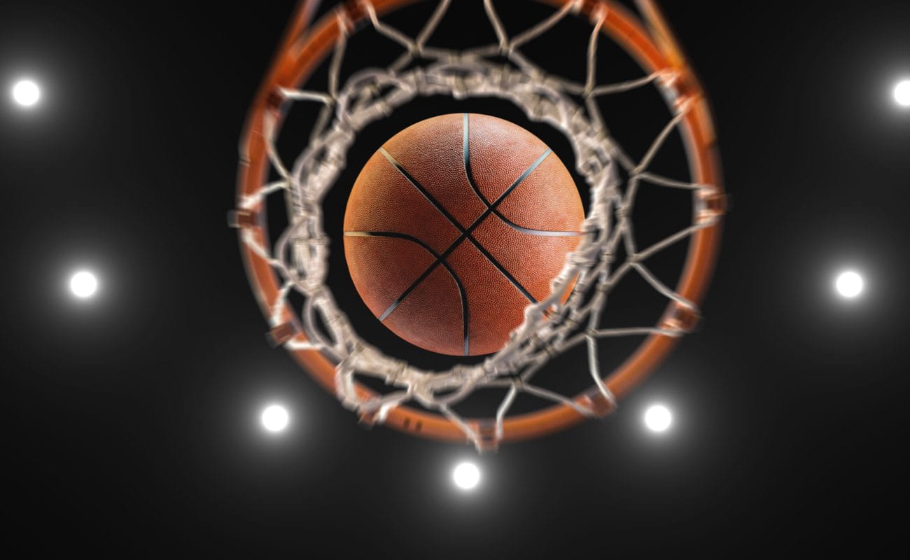 Basketball get into basketball net