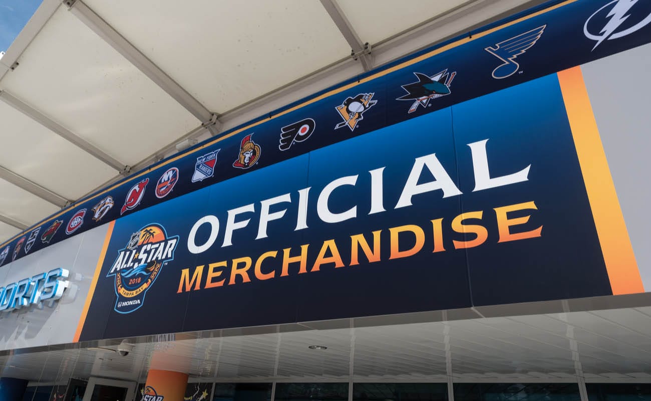 Outside of an official merchandise store during an All Star event for the NHL