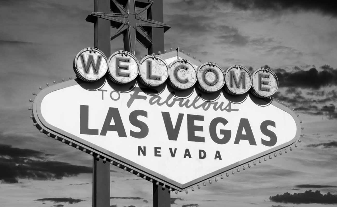 black and white welcome to Las Vegas sign