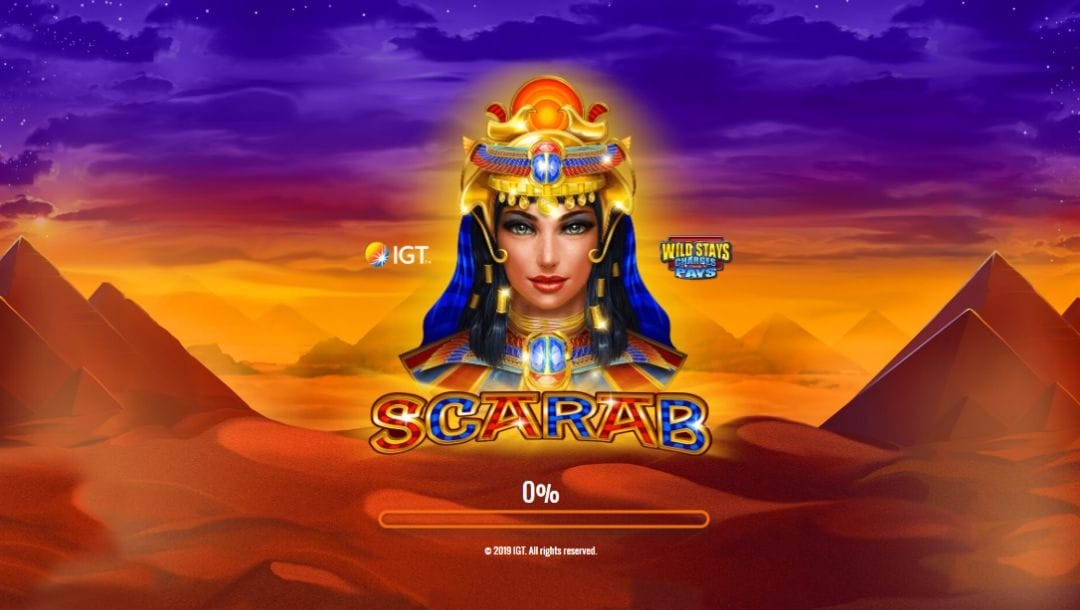 Screenshot of Scarab online slot game, showing loading screen.