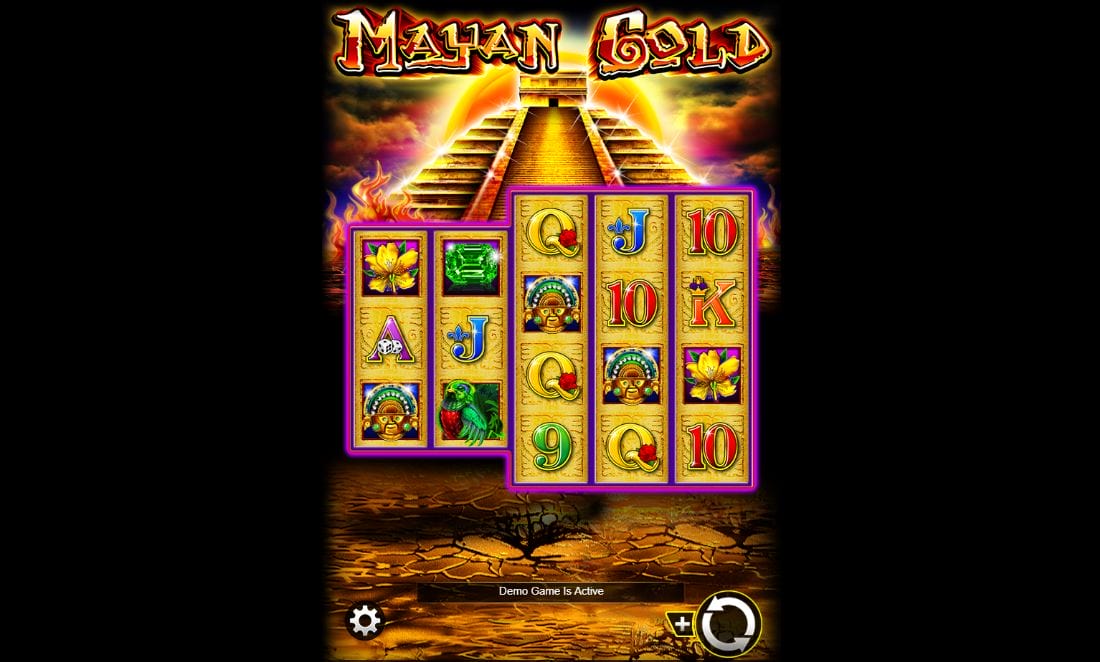 Mayan Gold slot screenshot with a Mayan temple on the background