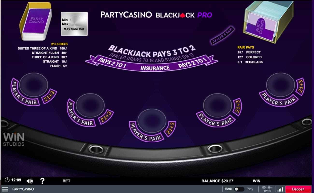 PartyCasino Blackjack Pro on purple table background