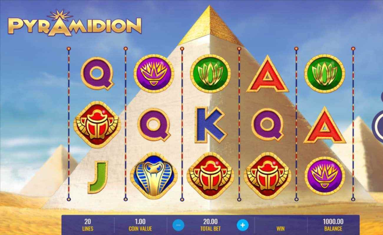 Pyramidion slot screenshot with symbols on pyramid background