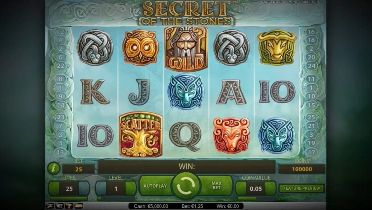 Online casino slots game Secret of the Stones byNetEnt