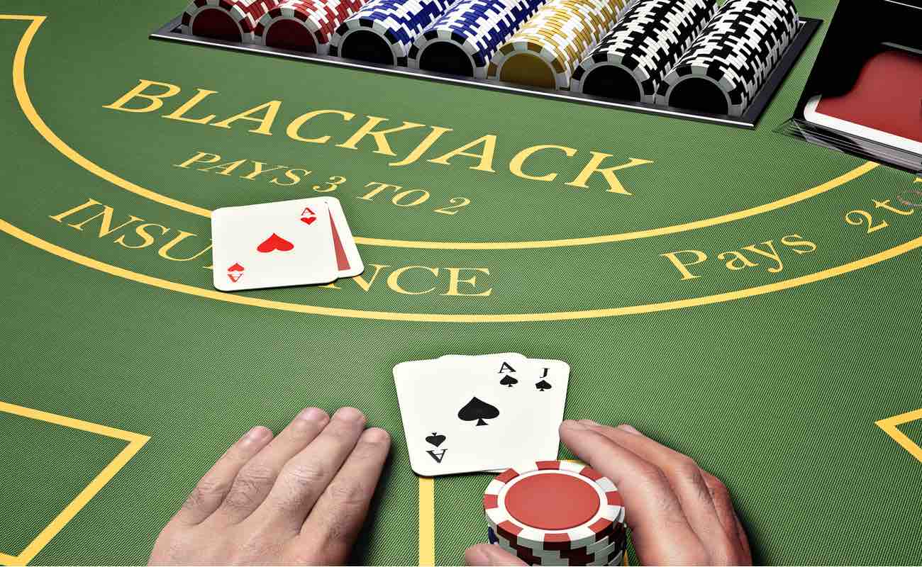 Online casino player at blackjack table