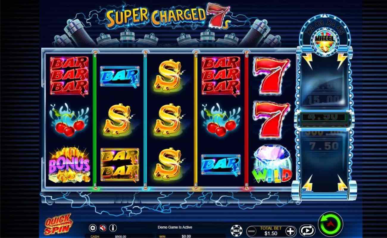 Super Charged 7’s online slots game by Ainsworth