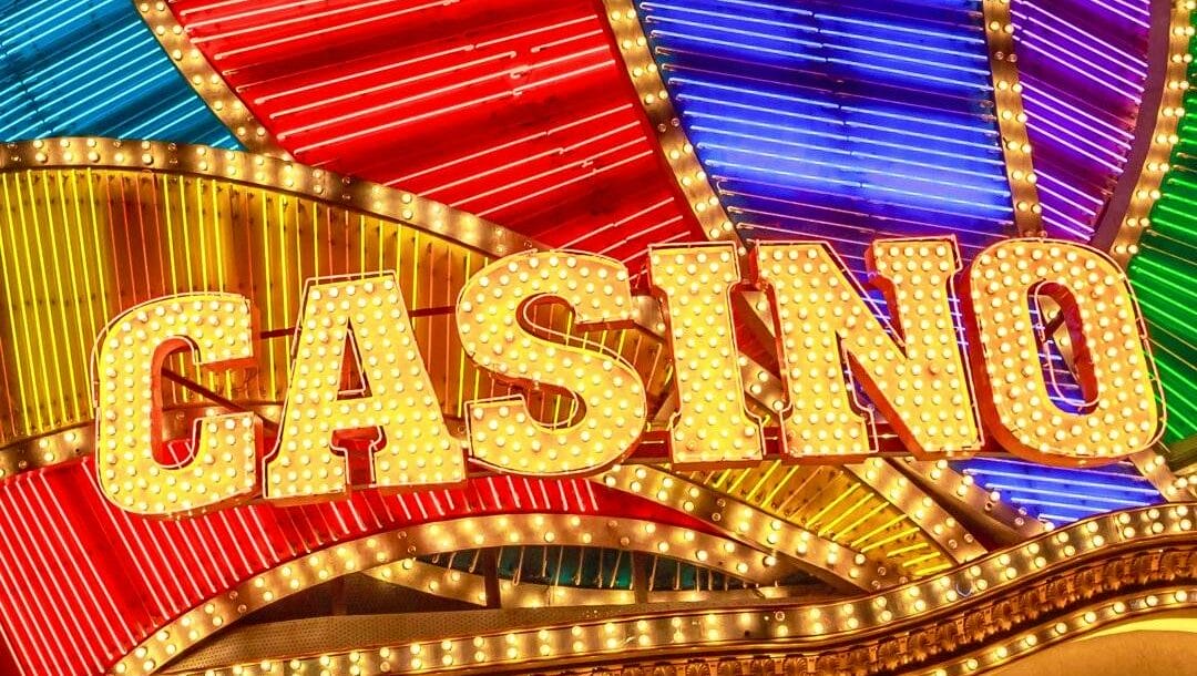The word “casino” written in bright, bold lights.