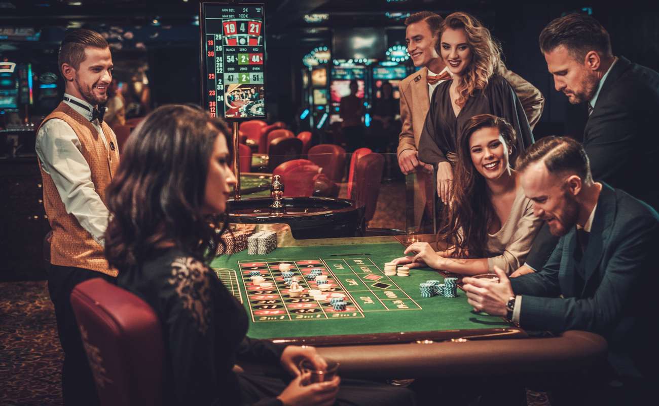 A group of friends having a good time at the casino.
