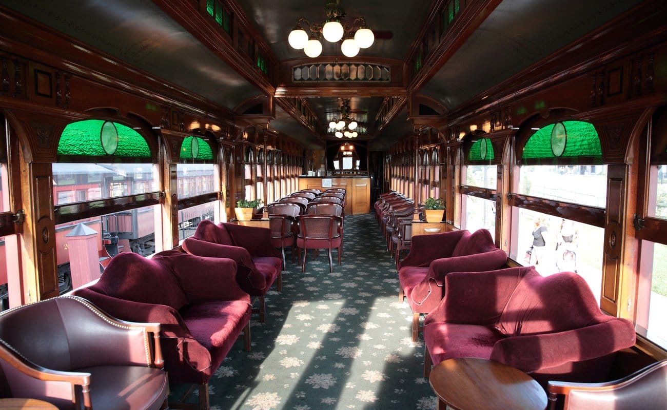 Luxurious interior of a vintage train.