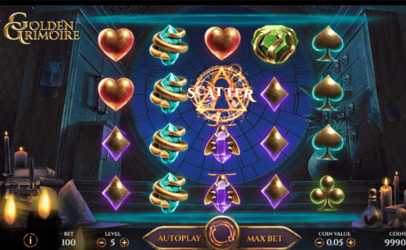 Golden Grimoire online slot game screenshot
