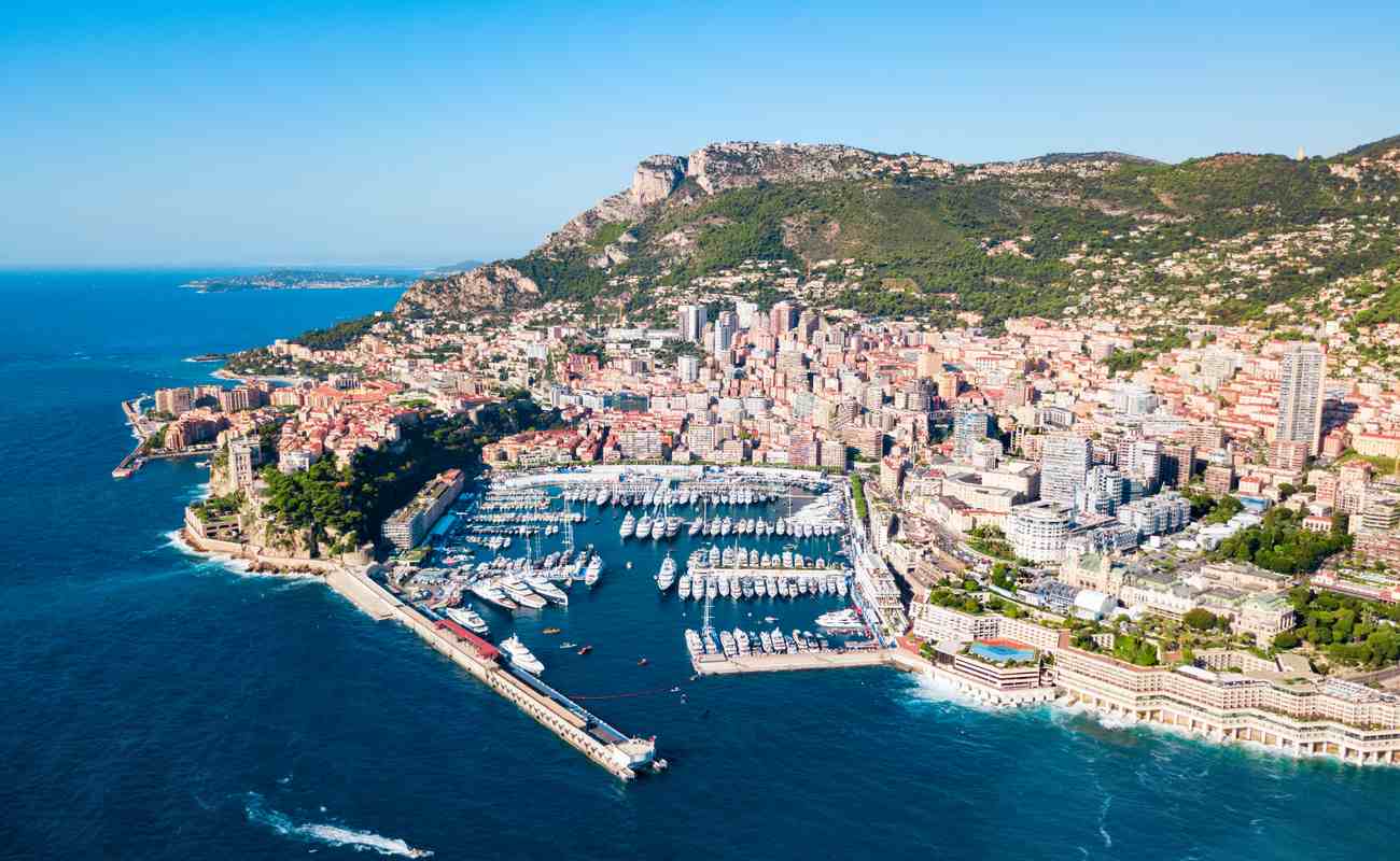 Aerial view of the port of Monte Carlo in Monaco.