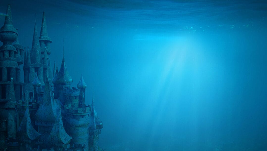 Fantasy image of a castle under the sea.