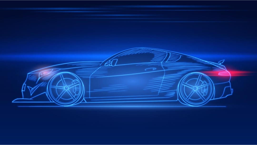 A drawing of a futuristic car.