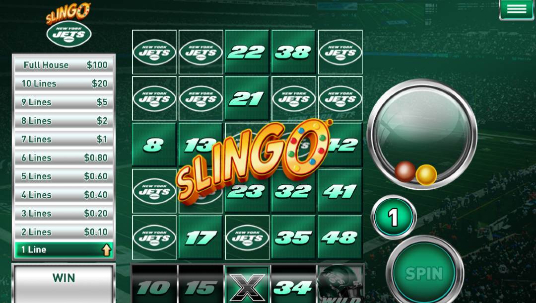 Screenshot of New York Jets Slingo play game