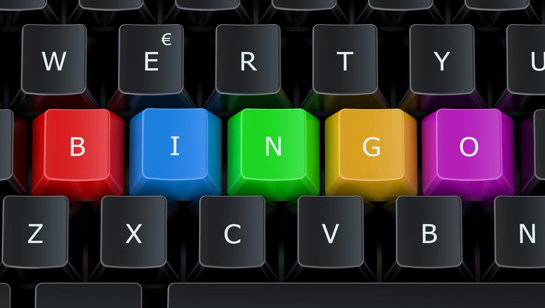A keyboard with the word ‘Bingo’ in different colors.