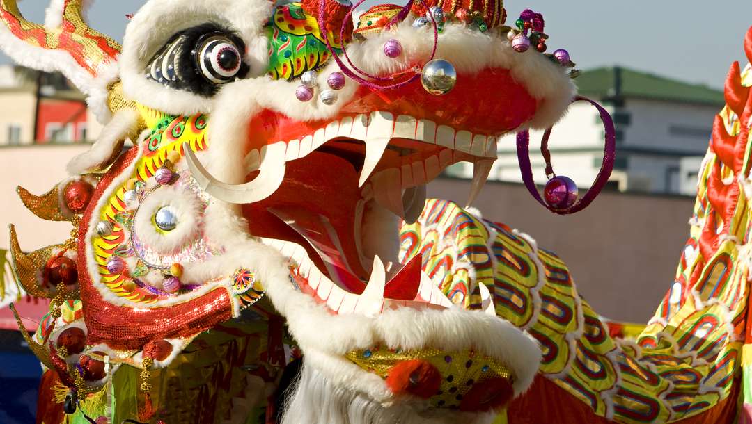 A Chinese dragon float.