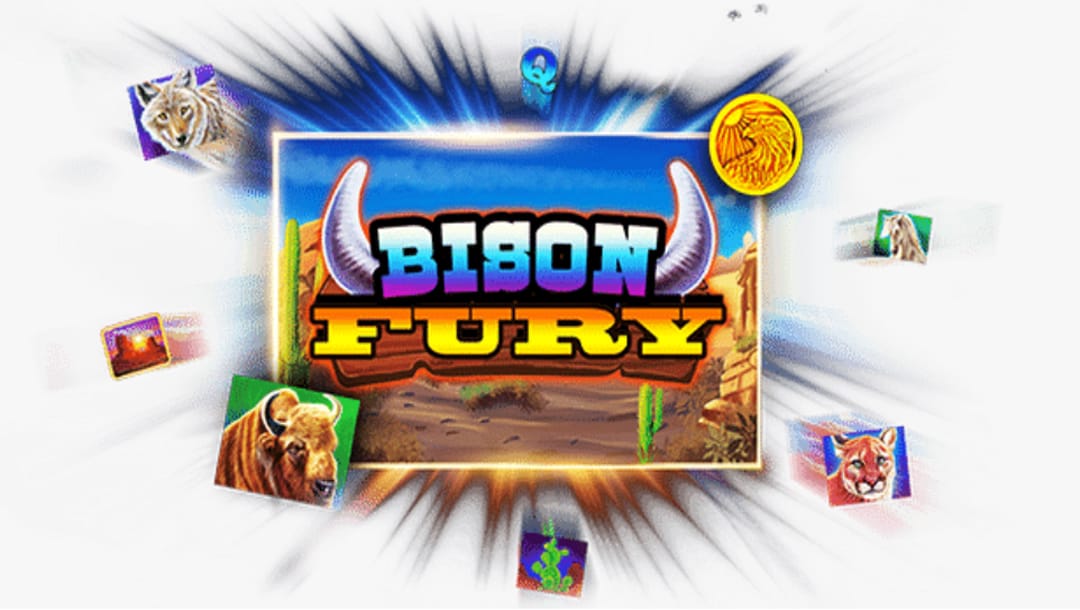 A screenshot of the Bison Fury slot game logo.