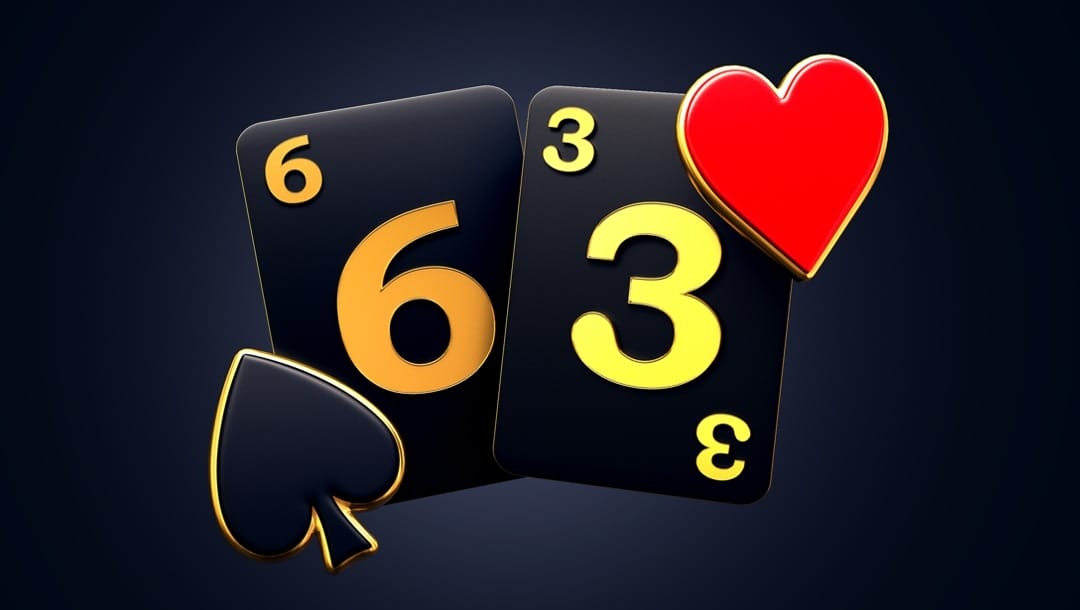 Two black cards, a 6 and a 3, against a black background.