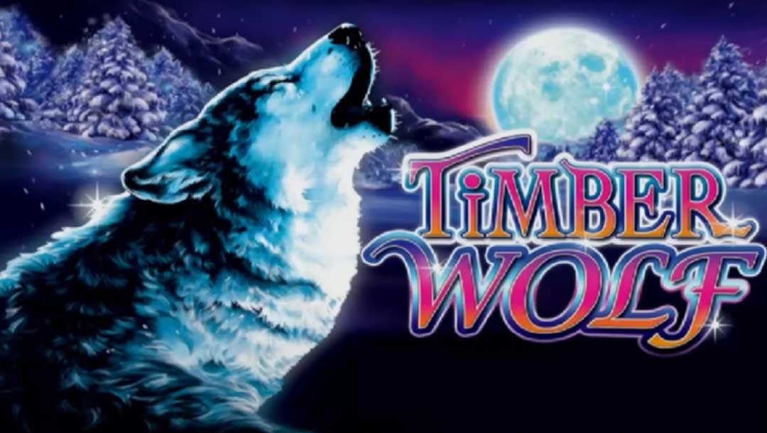 Timber Wolf loading screen with a white and black wolf howling at the moon.