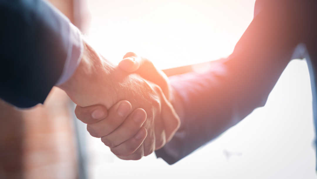 Two people shaking hands.