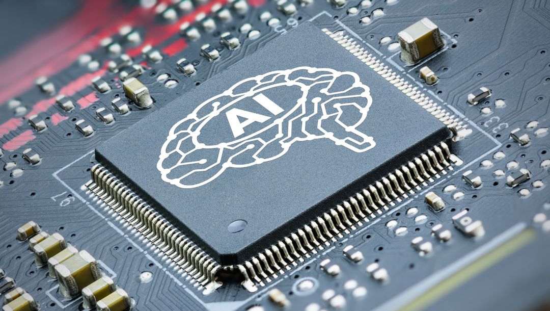A central processing unit AI microchip on a motherboard