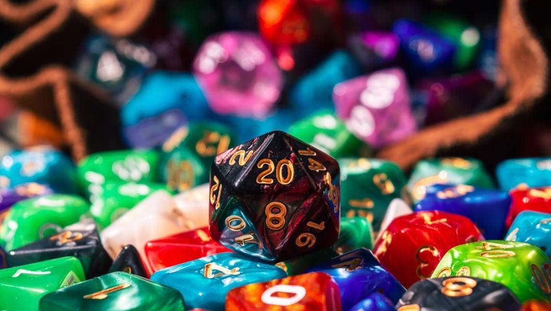 a bunch of colorful Dungeons and Dragons dice