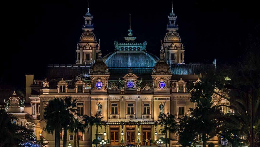 Header image, Casino de Monte-Carlo in Monaco at night