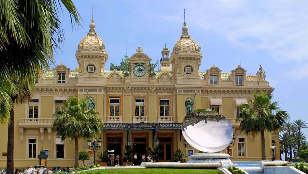 exterior of Casino de Monte-Carlo in Monte Carlo, Monaco on a clear sunny day