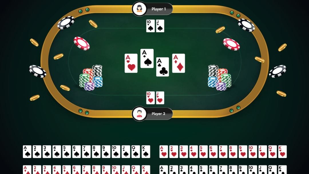 An aerial view of an online poker game