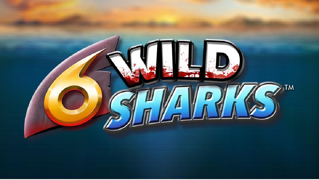 The title screen for the 6 Wild Sharks online slot game by 4ThePlayer.com.
