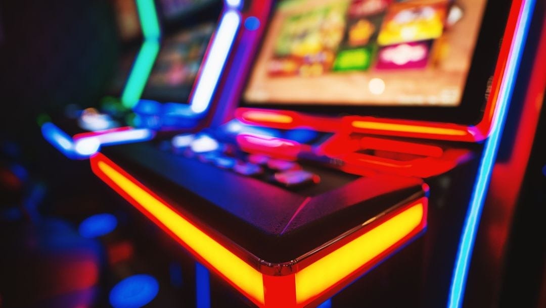 close up of a slot machine lit up in a casino