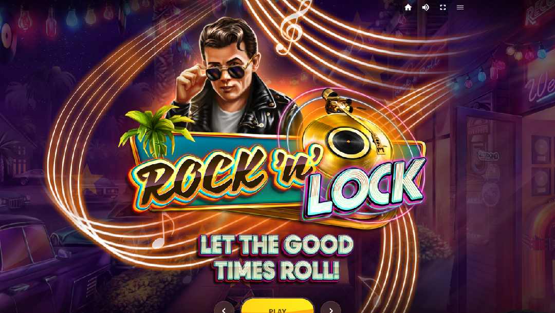 The official home screen for Rock ‘N’ Lock slots game.