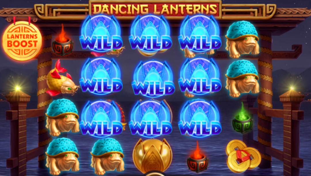 Dancing Lanterns online slot game screenshot.
