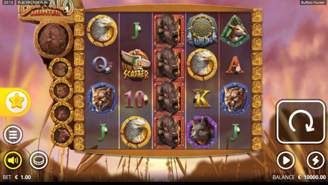 Buffalo Hunter online slot game screen.