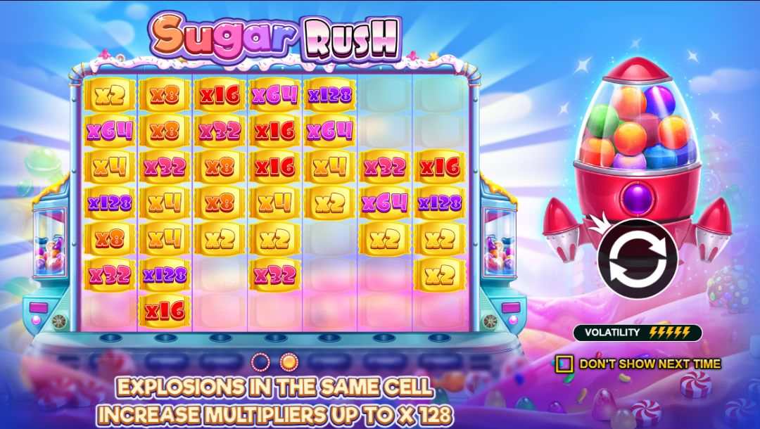 The loading screen for the Sugar Rush online slot game.