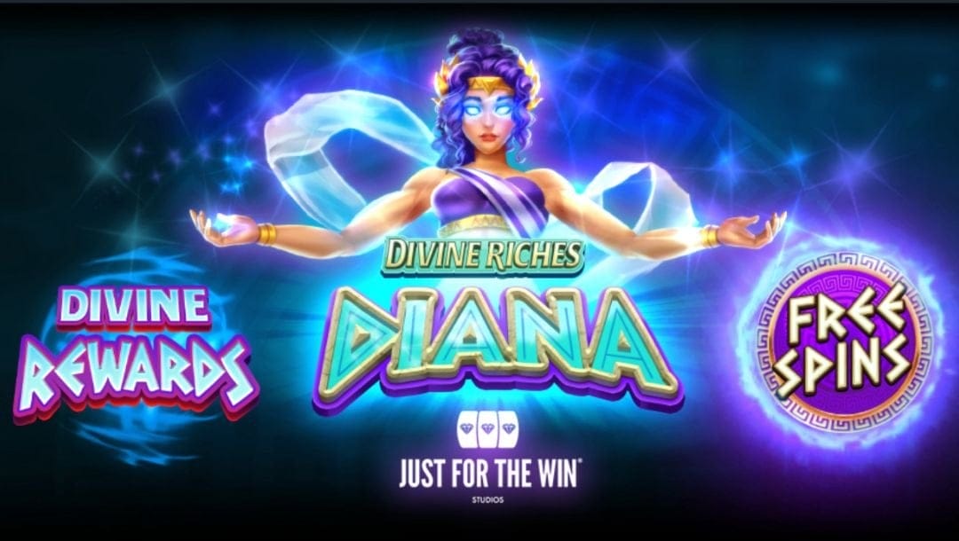 A screenshot of the home screen for the Divine Riches Diana online slot game by DGC.
