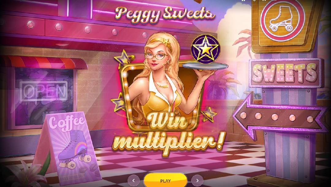 The home screen form Peggy Sweets online slot game