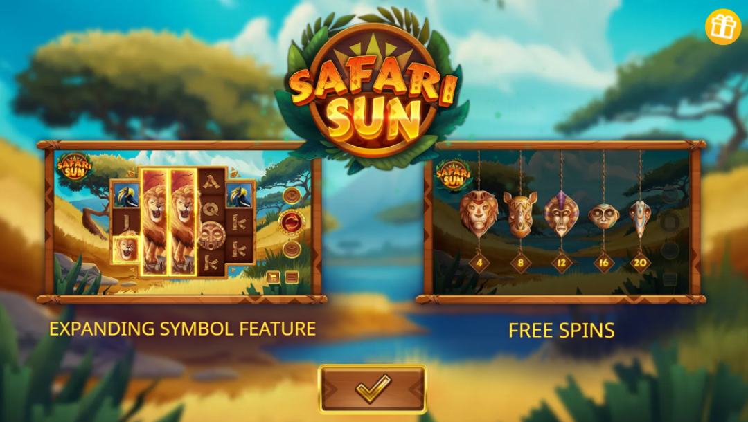 Safari Sun online slot game screenshot.