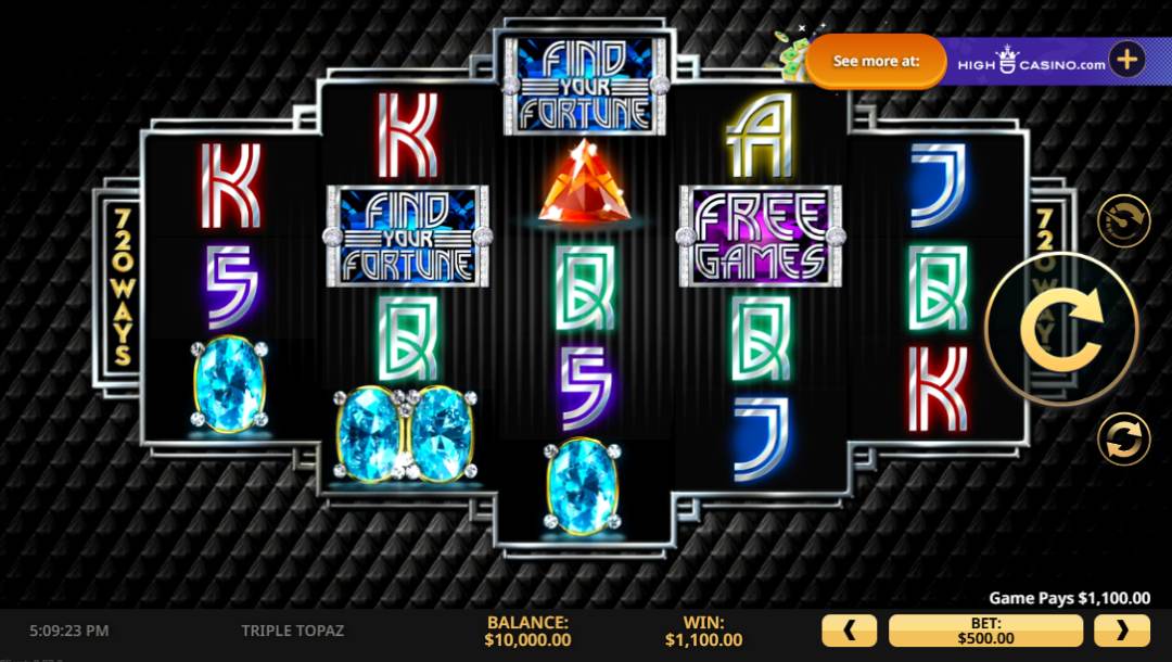 Triple Topaz online slot game screenshot.