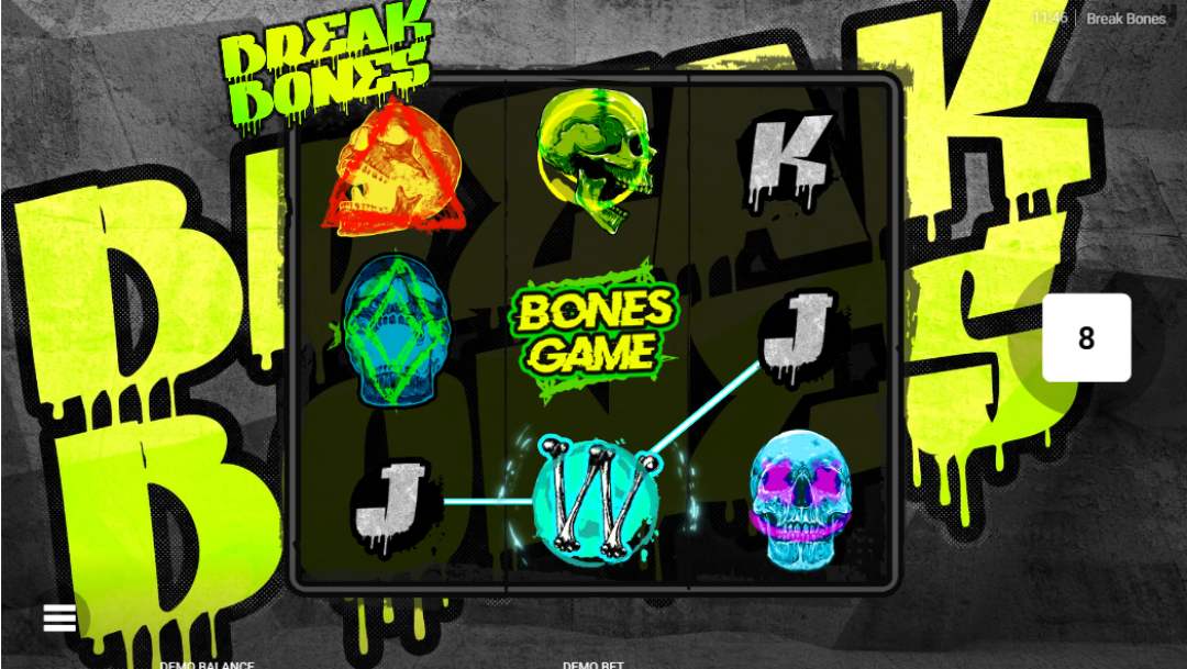 Break Bones online slot game screenshot.