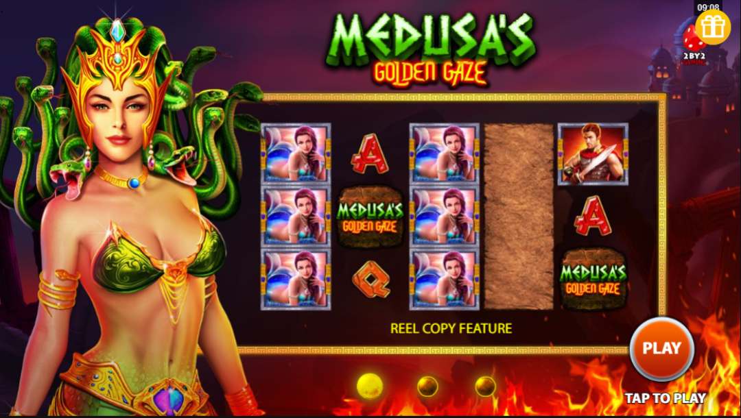 Medusa’s Golden Gaze online slot game screenshot.