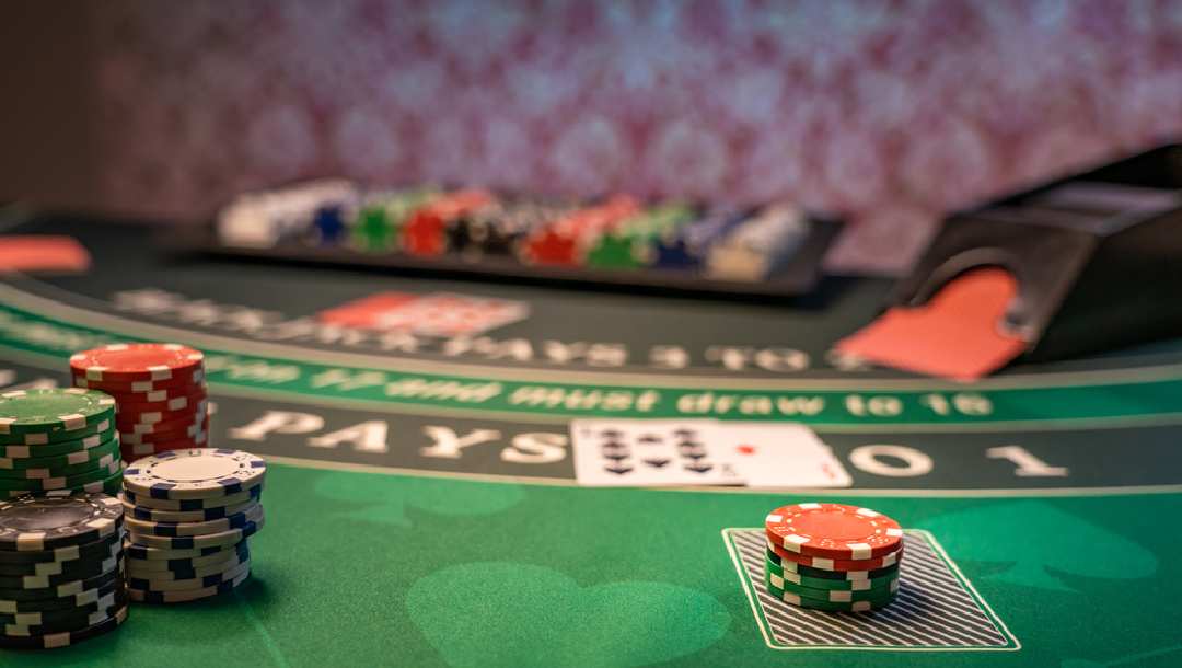 Close up view of cards on a blackjack table