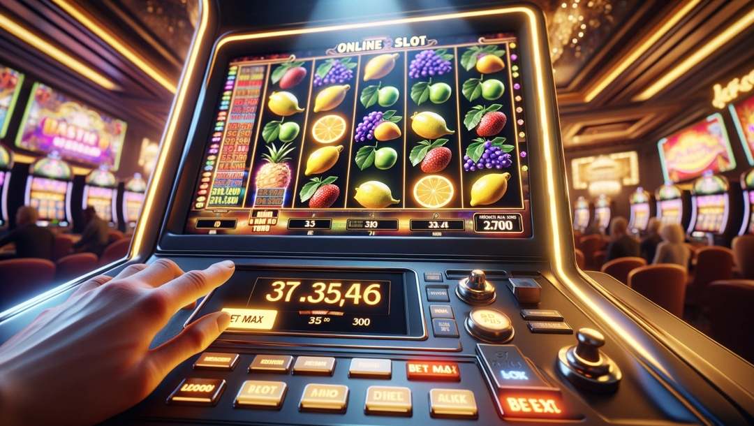 a hand pressing the "bet max" button on a slot machine