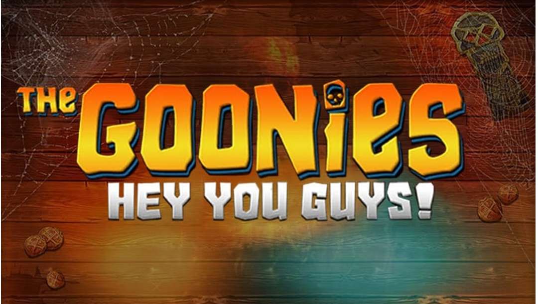 The title screen for The Goonies Hey You Guys! Online slot
