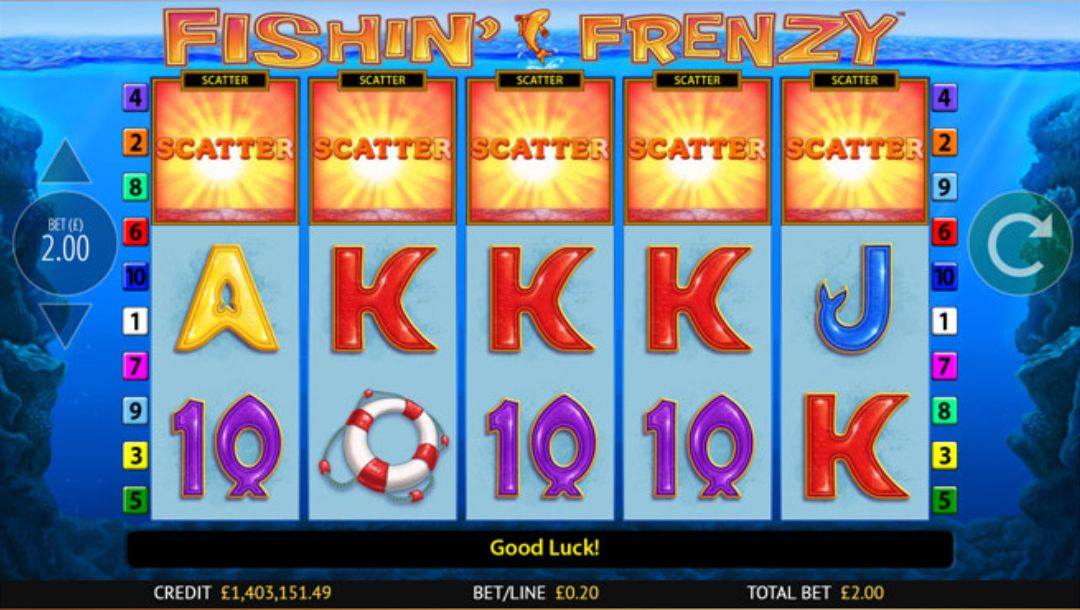 Gameplay of Fishin’ Frenzy online slot game.
