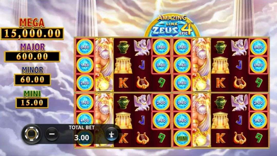 Screenshot of Amazing Link Zeus Epic 4 online slot game.