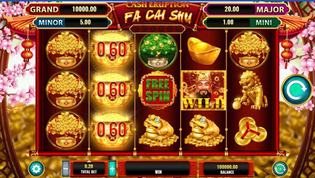 Screenshot of Cash Eruption Fa Cai Shu online slot game.