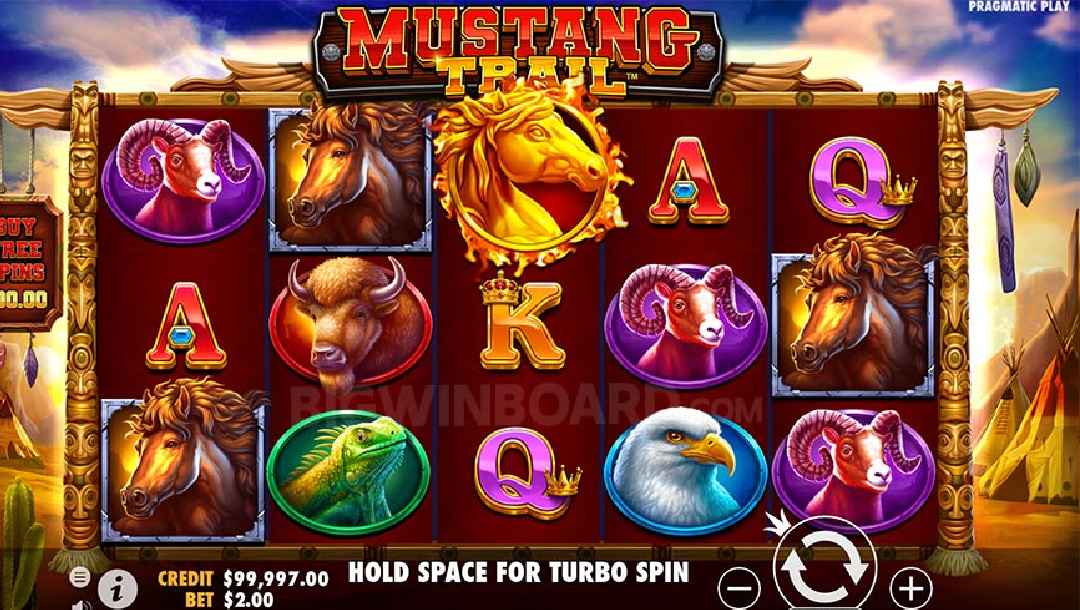 The main game screen for Mustang Tail online slot