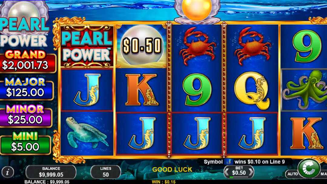Pearl Power online slot game screen.