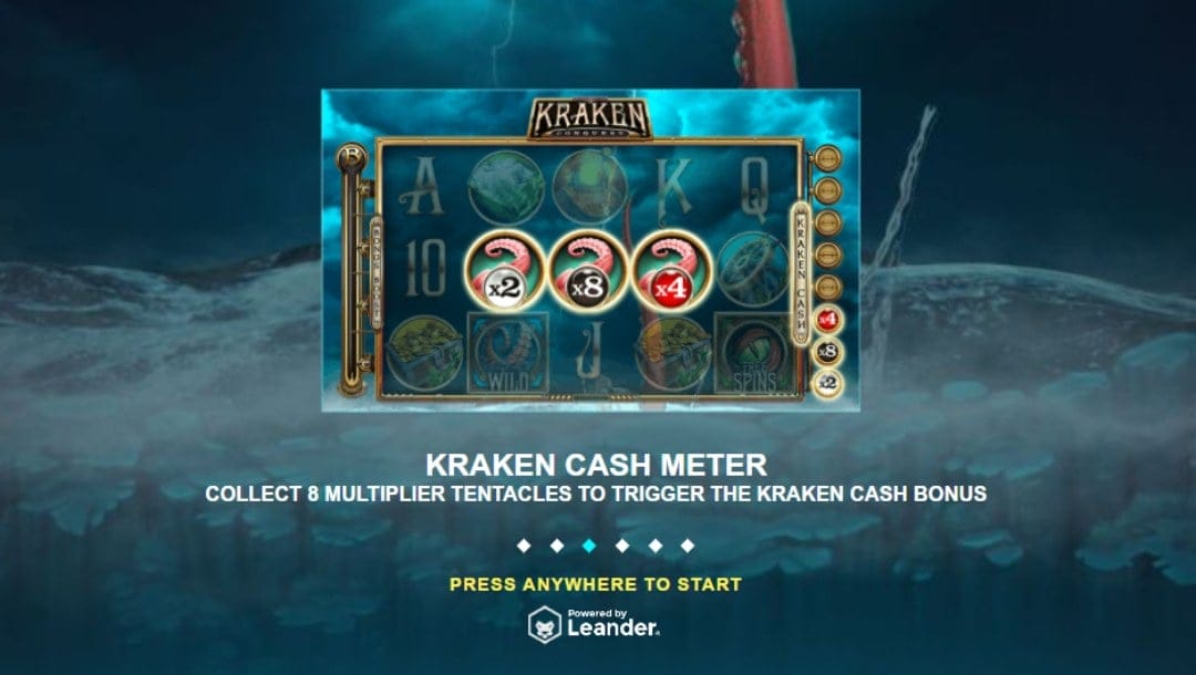 Kraken Conquest online slot game screenshot.